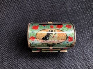 Rare Antique Tin Litho German Penny Kitty Cat Kitten Treasure Chest Still Bank