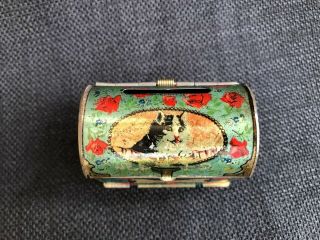 RARE Antique Tin Litho German Penny Kitty Cat Kitten Treasure Chest Still Bank 6