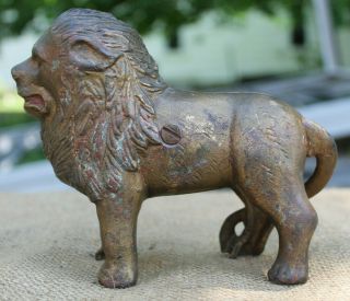Antique Cast Iron Ac Williams Lion Still Coin Bank Figural Paint Vtg