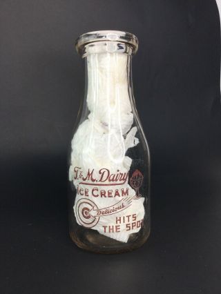 T&m Dairy Vintage Milk Bottle One Pint Hanover Mexico 9x841