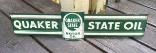 Scarce 2 Piece Quaker State Motor Oil Can Tin Metal Sign Gasoline Retro Vintage