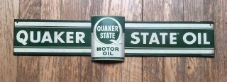 Scarce 2 Piece Quaker State Motor Oil Can Tin Metal Sign Gasoline Retro Vintage 2