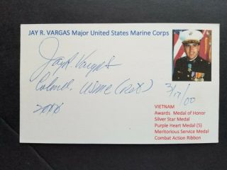 Medal Of Honor Jay R.  Vargas Vietnam Moh Autographed 3x5 Index Card B