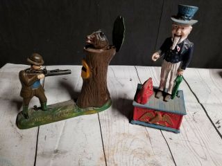 Teddy Roosevelt And Uncle Sam Repop Cast Iron Coin Bank