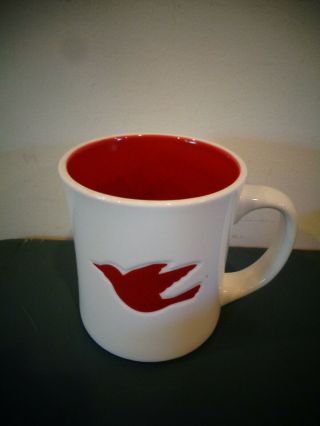 2008 Starbucks Ceramic Coffee Mug White W/red Embossed Dove Peace Bird 12 0z
