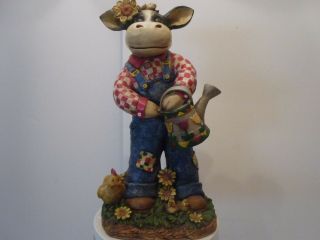 Cow Figurine With Baby Chicks 13 Tall