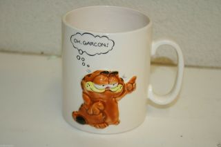 Wow Vintage 1981 Jim Davis 3d Garfield The Cat Cartoon Coffee Mug " Oh Garcon "