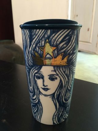 Starbucks 2016 Siren Mermaid Gold Crown Anniversary Tumbler Travel Coffee Mug