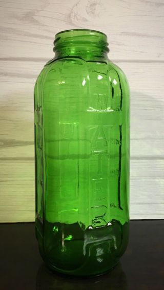 Vintage Emerald Green Glass Juice Water 40 Oz Refrigerator Jar Bottle No Lid