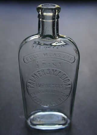 Antique Rhode Island (ri) Half Pint Embossed Strap Sided Whiskey Flask
