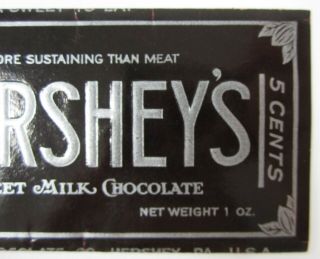 Vintage Hershey ' s Chocolate Candy Bar Wrapper More Sustaining Than Meat 1910s 5