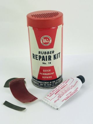 Whiz,  Early Gas Station Tires,  Rubber Repair Kit Can,  No.  18 W/ Contents,  162