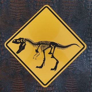 T Rex - Crossing Sign / Aluminum - Tyrannosaurus Skeleton Art - Playroom