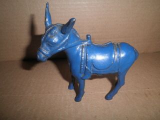 Great Old Cast Iron Blue Small Donkey Still Bank By Arcade 1913 - 1932