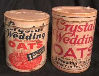 Vintage Set Of 2 Crystal Wedding Brand Rolled Oats Containers 1lb Boxes