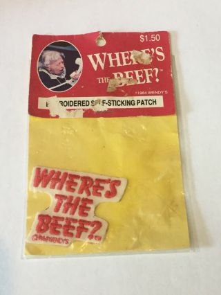 Vintage 1984 Wendy’s Embroidered Patch Where’s The Beef - In