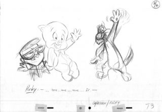 Warner Bros Animation Art Cel Production Drawing Sylvester Cat Porky Pig 20