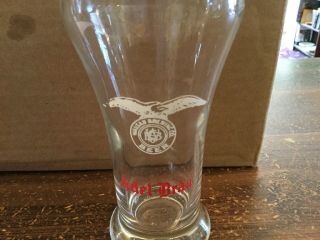 Adel Brau Beer Sham Glass 5 5/8” 8 oz.  in Red and White Enamel 3