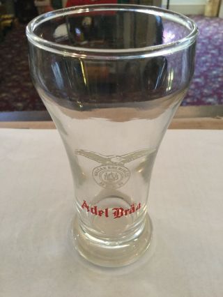 Adel Brau Beer Sham Glass 5 5/8” 8 oz.  in Red and White Enamel 4