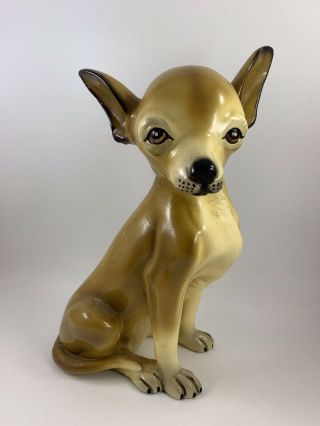 Vintage 1950’s Era Marwal Statue Chihuahua Dog Hand Painted Features 12” Tall