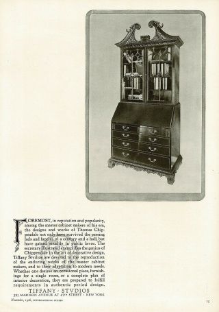 1920s Big Vintage Tiffany Studios York Furniture Photo Print Ad D