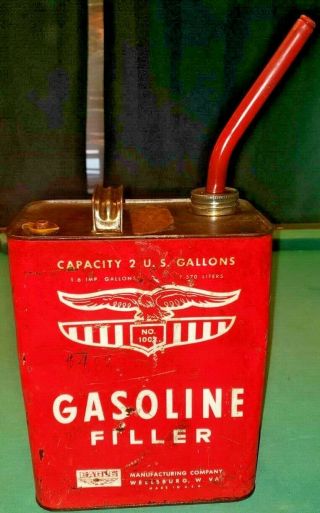 Vintage Eagle 2 Gallon Gasoline Filler Metal Gas Can With Fill Tube Oil Collect