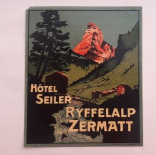 Switzerland Ryffelalp Zermatt - Hotel Seiler - Vintage Luggage Label