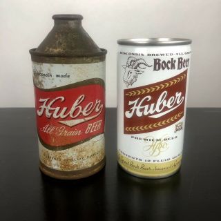 Vintage Huber Cone Top Beer Can & Pull Tab Can,  Huber Brewing,  Monroe Wisconsin