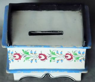 Antique Ceramic pottery bank Prattware Staffordshire dry sink commode hand paint 5