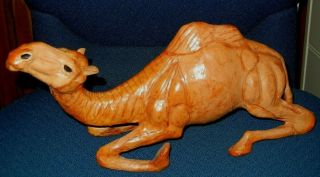 Large 15 " Leather Wrapped Reclining Kneeling Camel Figurine Statue