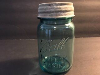 Vintage 1923 1933 Ball Perfect Mason Blue Pint Canning Jar & Zinc Lid 6