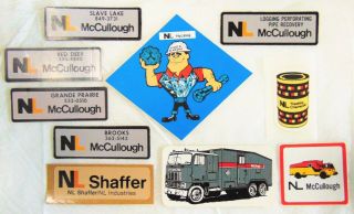 Ten Assorted Nl Mccullough Oilfield Hard Hat Stickers.