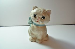 Vintage Hubley Cast Iron Cat Kitty Bank 820/2 5 " High Metal Bow