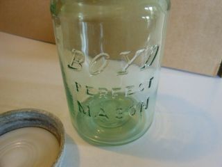 Vintage Boyd Perfect Mason Pint Size Canning Jar With Pale Green Tint