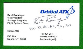 Kent Rominger Nasa America Space Shuttle Astronaut Signed Business Card R0098