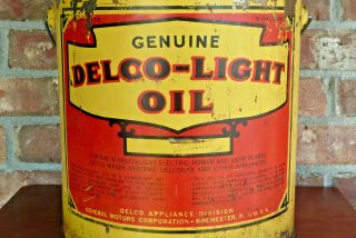 Vintage GM General Motors Delco - Light Oil 5 Gallon Metal Oil Bucket 3
