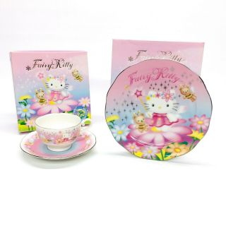 Sanrio Hello Kitty 2000 Collectors Series Pink Fairy Plate Cup Saucer With Boxes