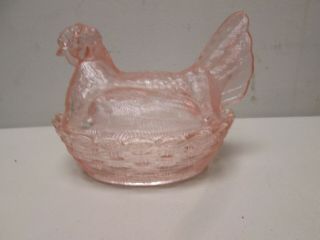 Heisey Glass Pink Hen on Nest Covered Dish Chicken Depression 2