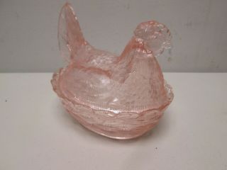 Heisey Glass Pink Hen on Nest Covered Dish Chicken Depression 3