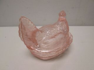 Heisey Glass Pink Hen on Nest Covered Dish Chicken Depression 4