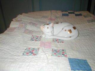 Hall House Portugal Porcelain Sleeping Cat White With Gold Spots