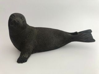 Vintage Sea Otter Seal Carved Resin Sculptures Made In England Signed By Artist