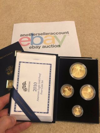 2010 W American Eagle Gold Bullion Liberty Proof 4 Coin Set Box & 1.  85 Ounce