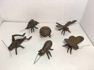 6 Cast Iron Bugs Dragonfly Grasshopper Cricket Ant Fly Butterfly Home Garden