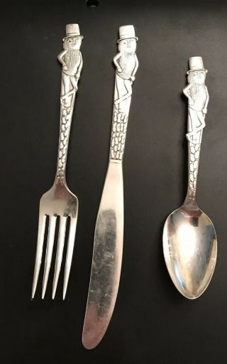 Vintage Mr Peanut Knife Fork Spoon Set Carlton Silver Plate Polished