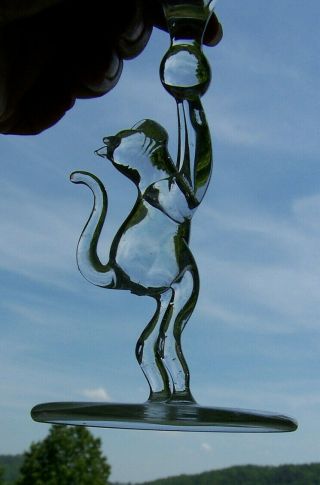 Clear Martini 8.  75 " Glass With Stretched Out Cat As Stem,
