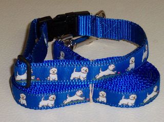 Westie Collar&leash Set Blue Playful Usa