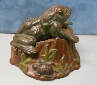 1875 J & E Stevens Frog/toad On Stump Cast Iron Mechanical Bank Ex Paint