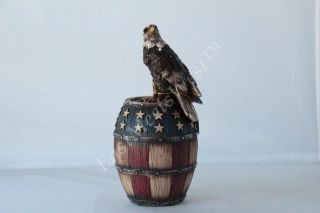 American Eagle Usa Flag Wine Barrel Piggy Bank Hand Painted Western Decoration