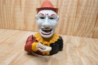 Antique Cast Iron Humpty Dumpty Clown Coin Bank With Mechanics